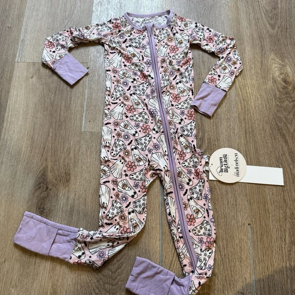 NWT Dream Big Little Co x Madi Nelson Halloween Bamboo Romper Zipper Pajamas 2T